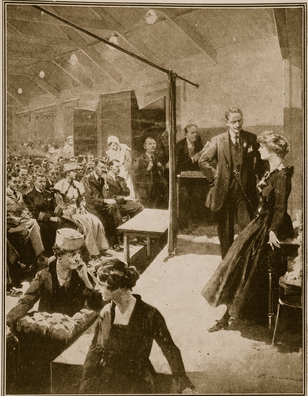 Scenföreställning för soldater förblindade i kriget, 1914-19 av English School