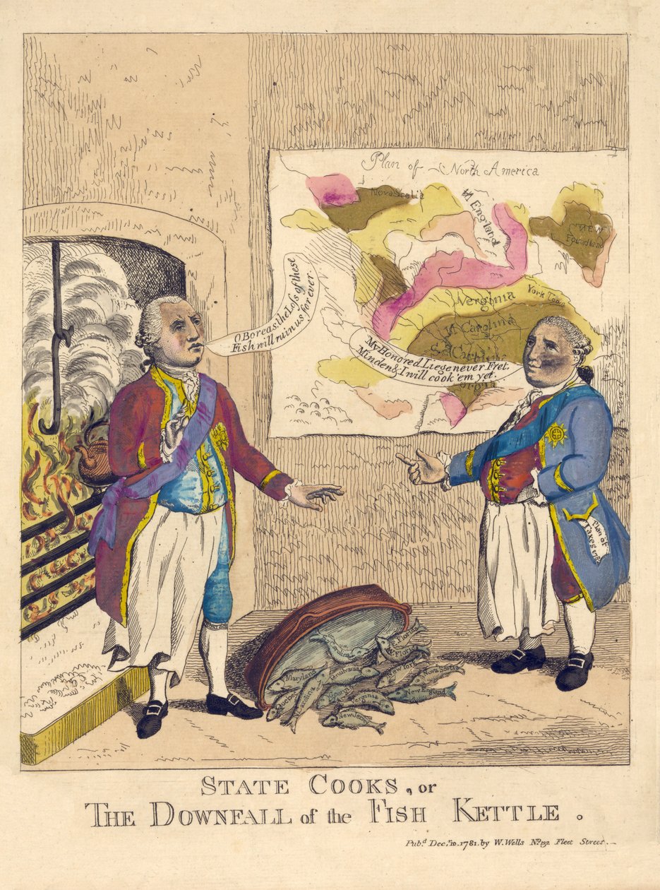 State Cooks, eller The Downfall of the Fish Kettle, pub. 1781 (handfärgad gravyr) av English School