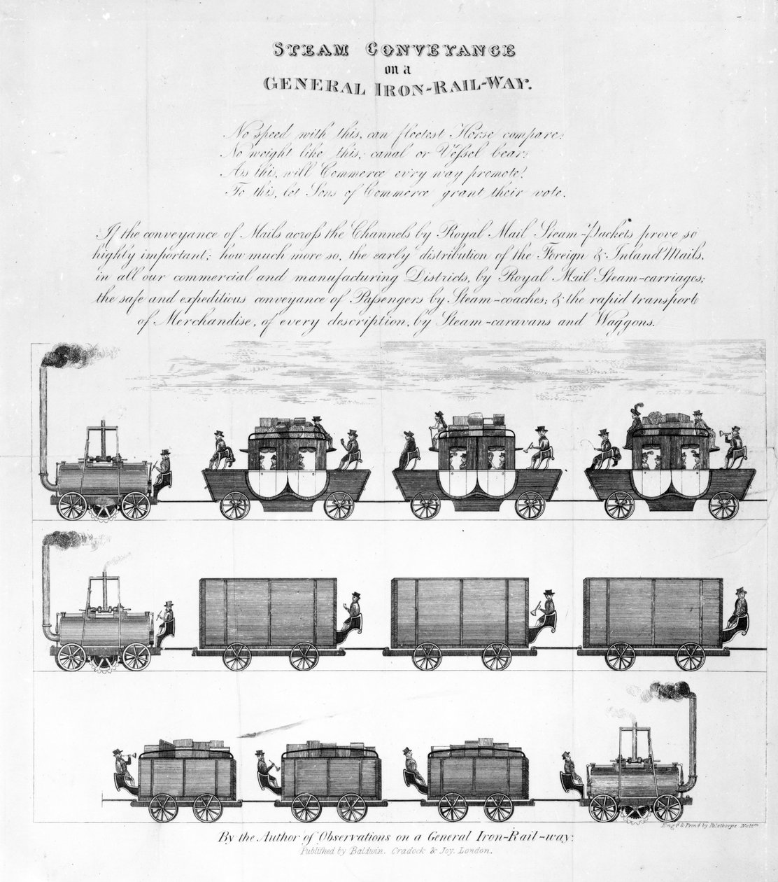 Ångtransport på en allmän järnjärnväg, 1825 (gravyr) av English School