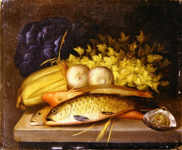 Stilleben av fisk, ca 1840 (olja på duk) av English School