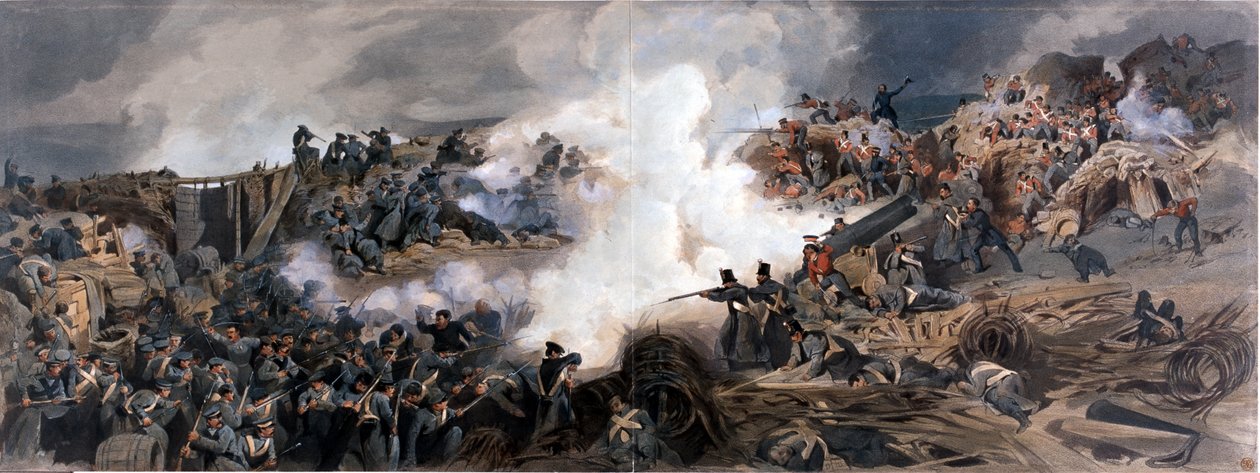 Storming of the Great Redan, Sebastopol, 1855, från The Officers Portfolio of the Striking Reminiscences of the War från teckningar, fotografier och anteckningar, tagna på plats, gjorda till kompletta bilder av English School