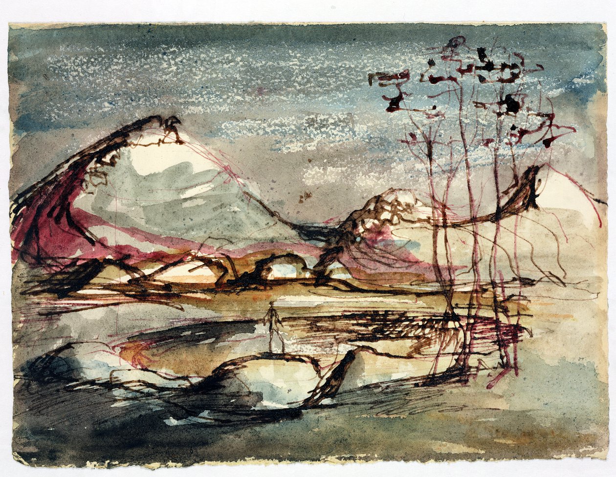 Study for a Landscape, 1957 (bläck och wc på papper) av English School