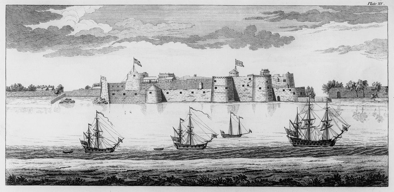Surat Fort, Gujarat, Indien, ca 1770 (gravyr) av English School