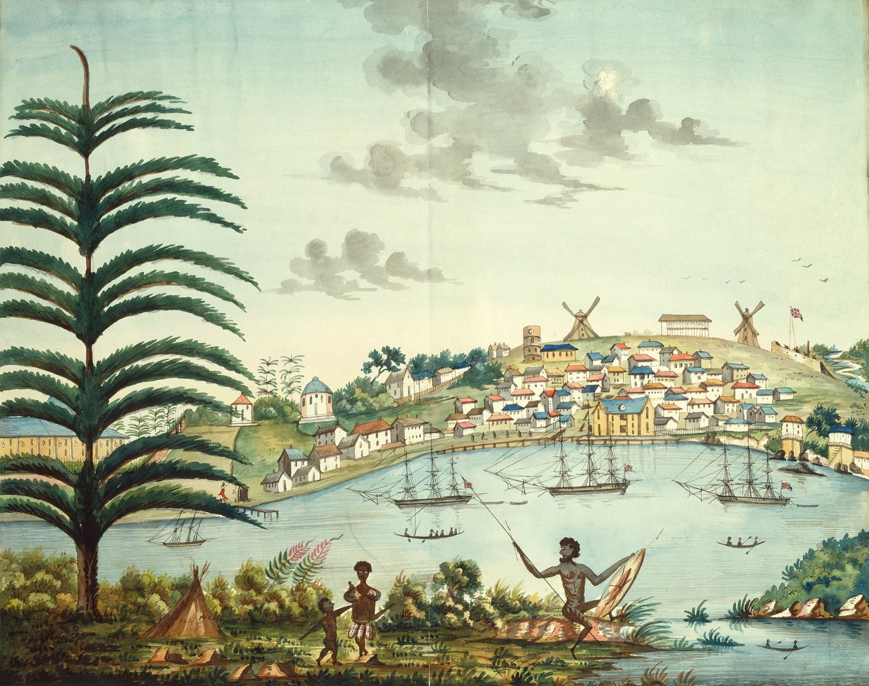 Sydney Cove and Town, ca 1806 (akvarell) av English School