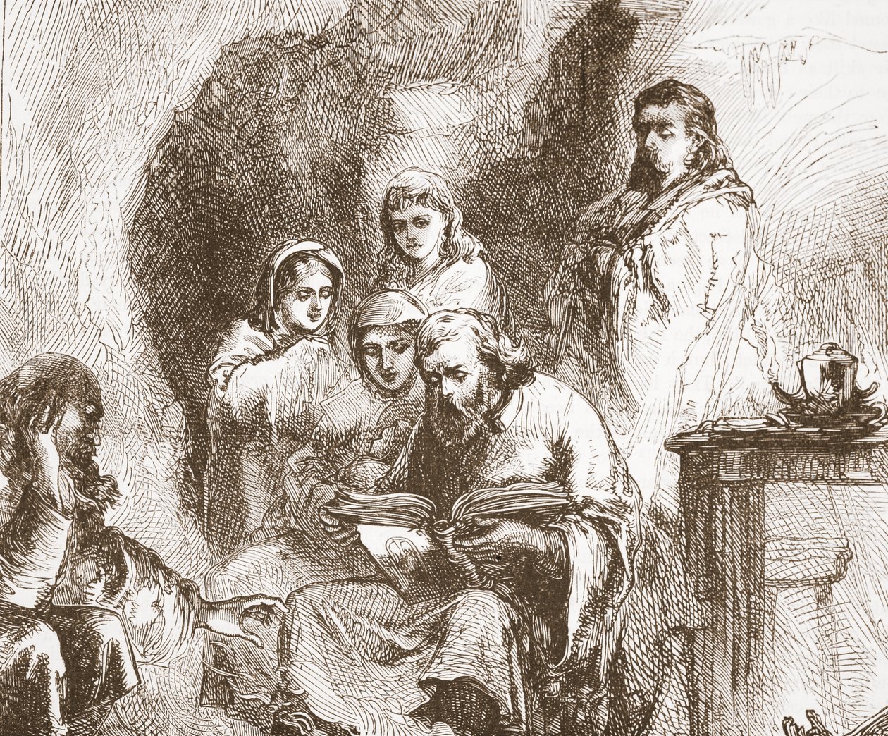 Taboriter som dyrkar i en grotta, illustration från The History of Protestantism av James Aitken Wylie (1808-1890), pub. 1878 av English School