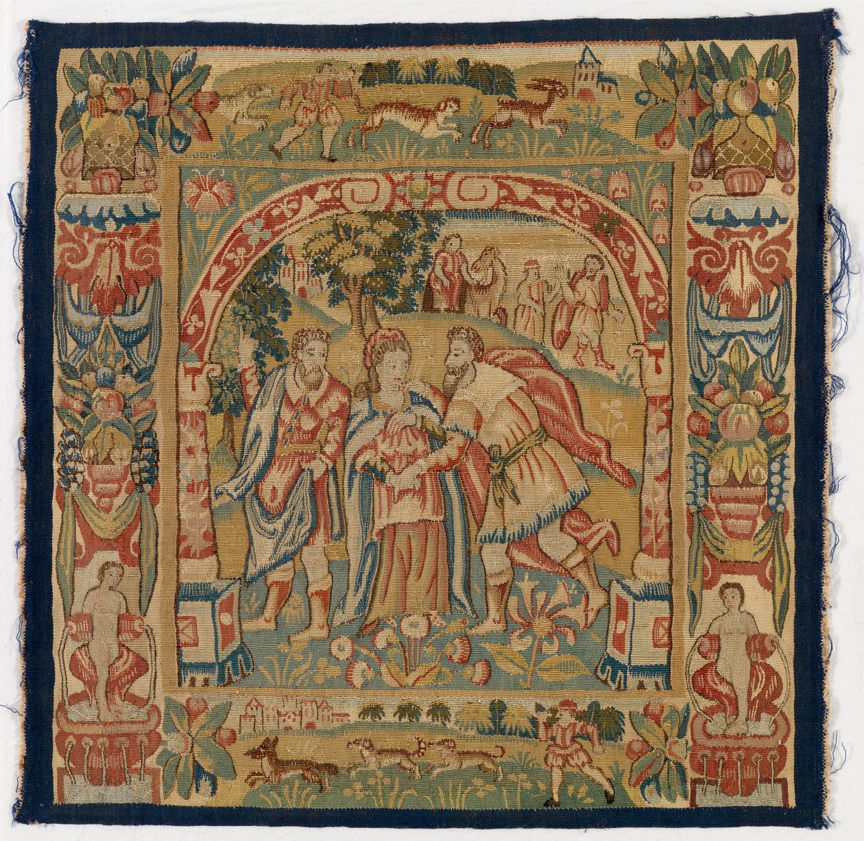Tapestrypanel föreställande Drottningen av Saba möter Salomo, gjord i Sheldon, England av English School