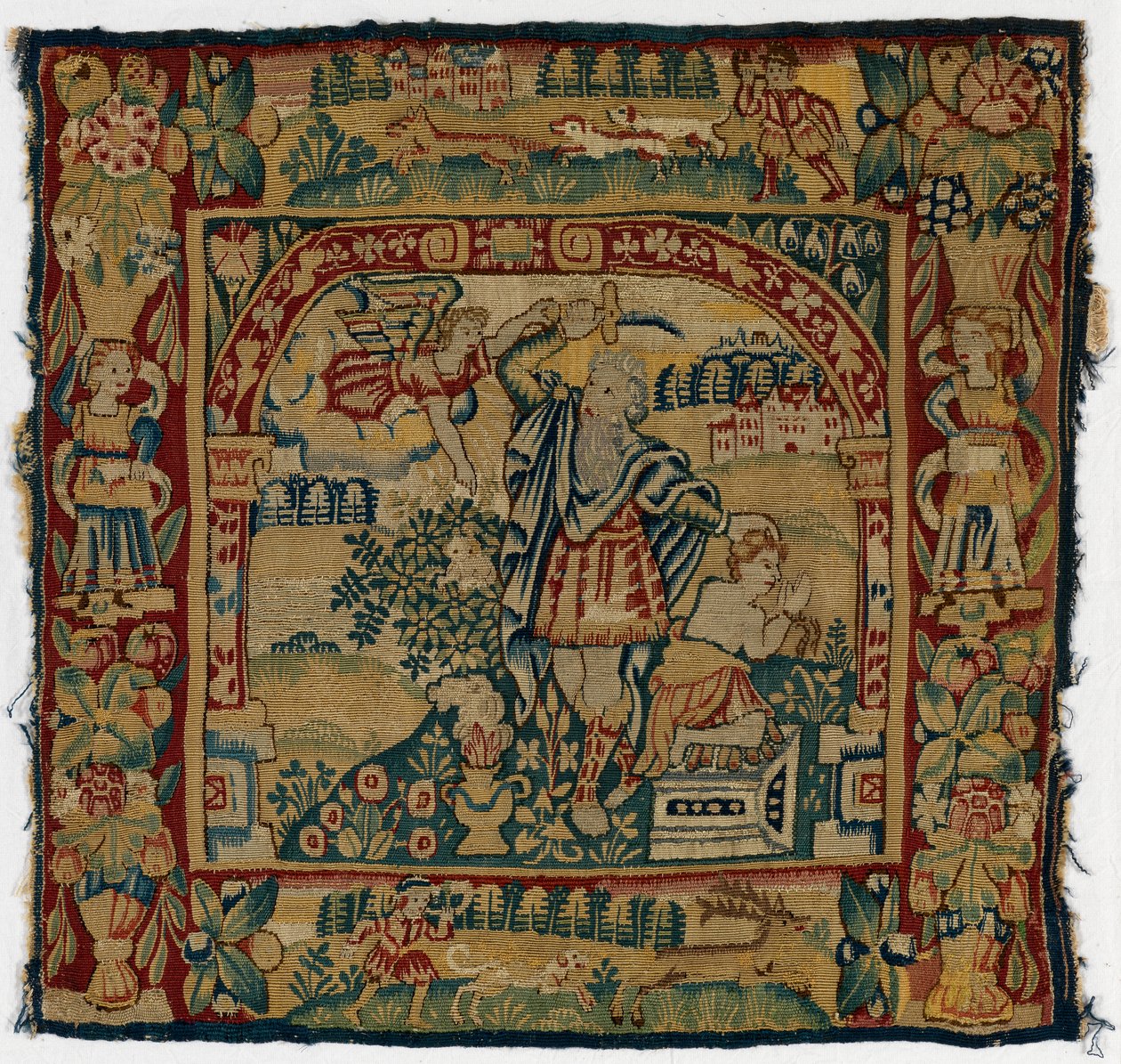 Tapestrypanel föreställande The Sacrifice of Isaac, gjord i Sheldon, England av English School