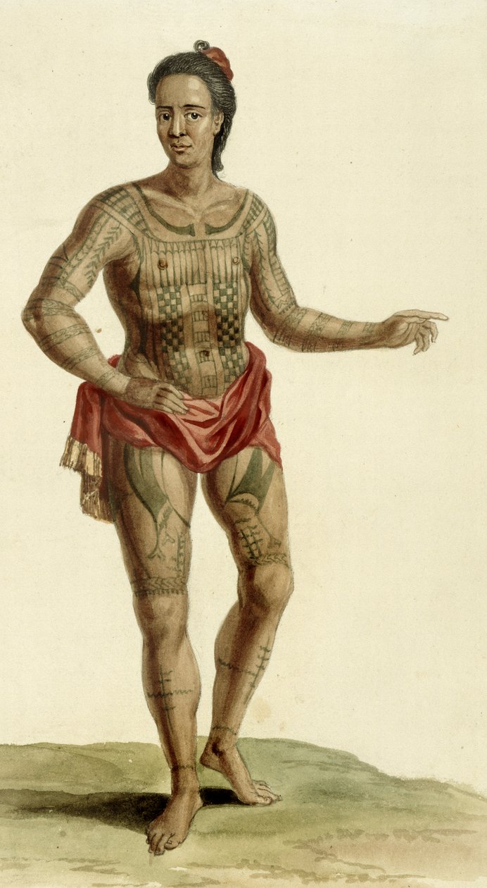 Tatuerad hawaiisk krigare, 1824 av English School