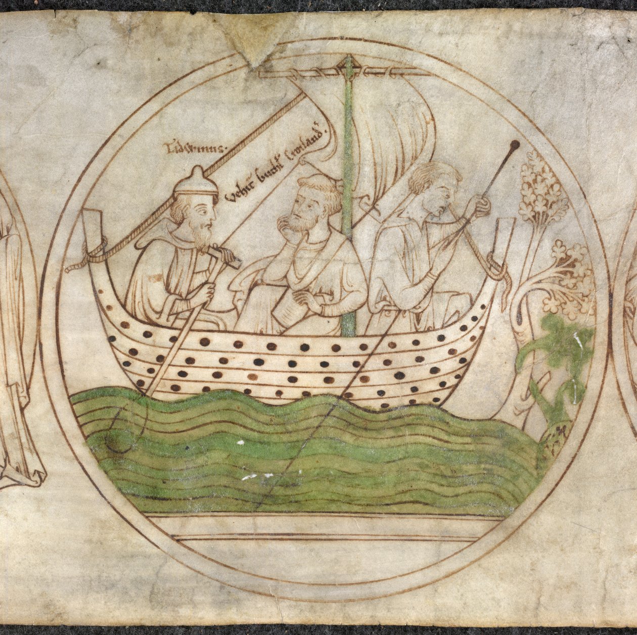 Tatwin transporterar Guthlac med båt till Crowland, från 