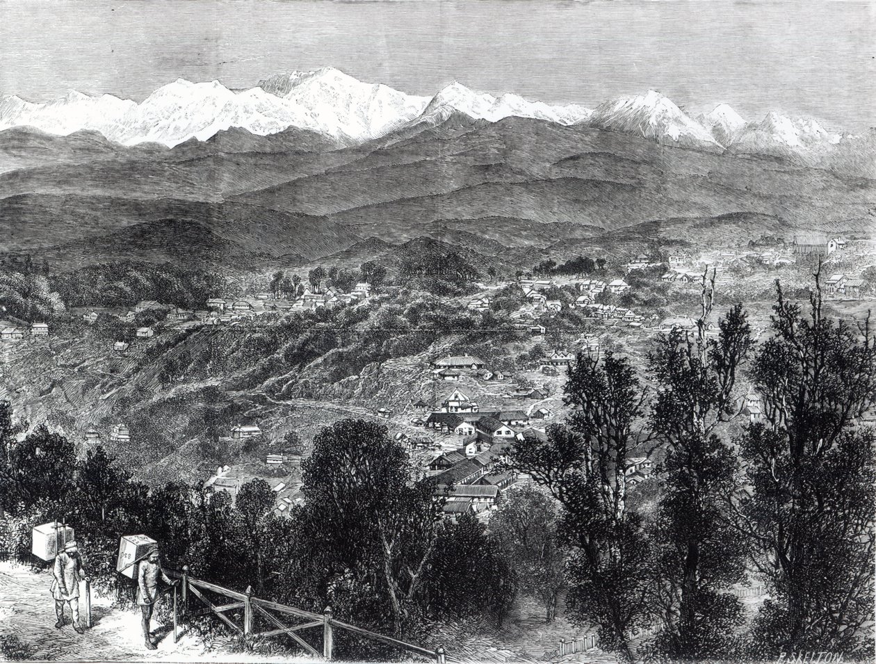 Teodling i Brittiska Indien - Utsikt över Darjeeling från söder, 1876 av English School