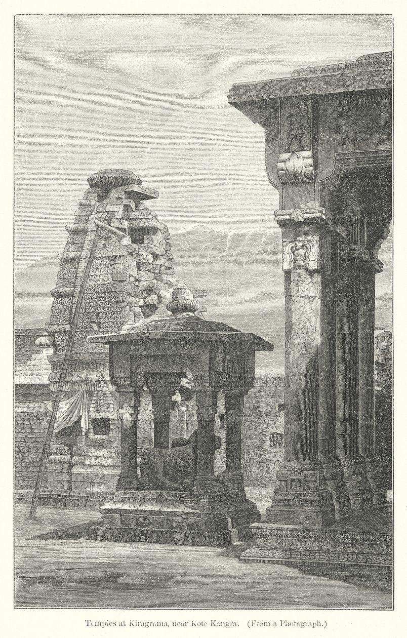 Templen vid Kiragrama, nära Kote Kangra (gravyr) av English School