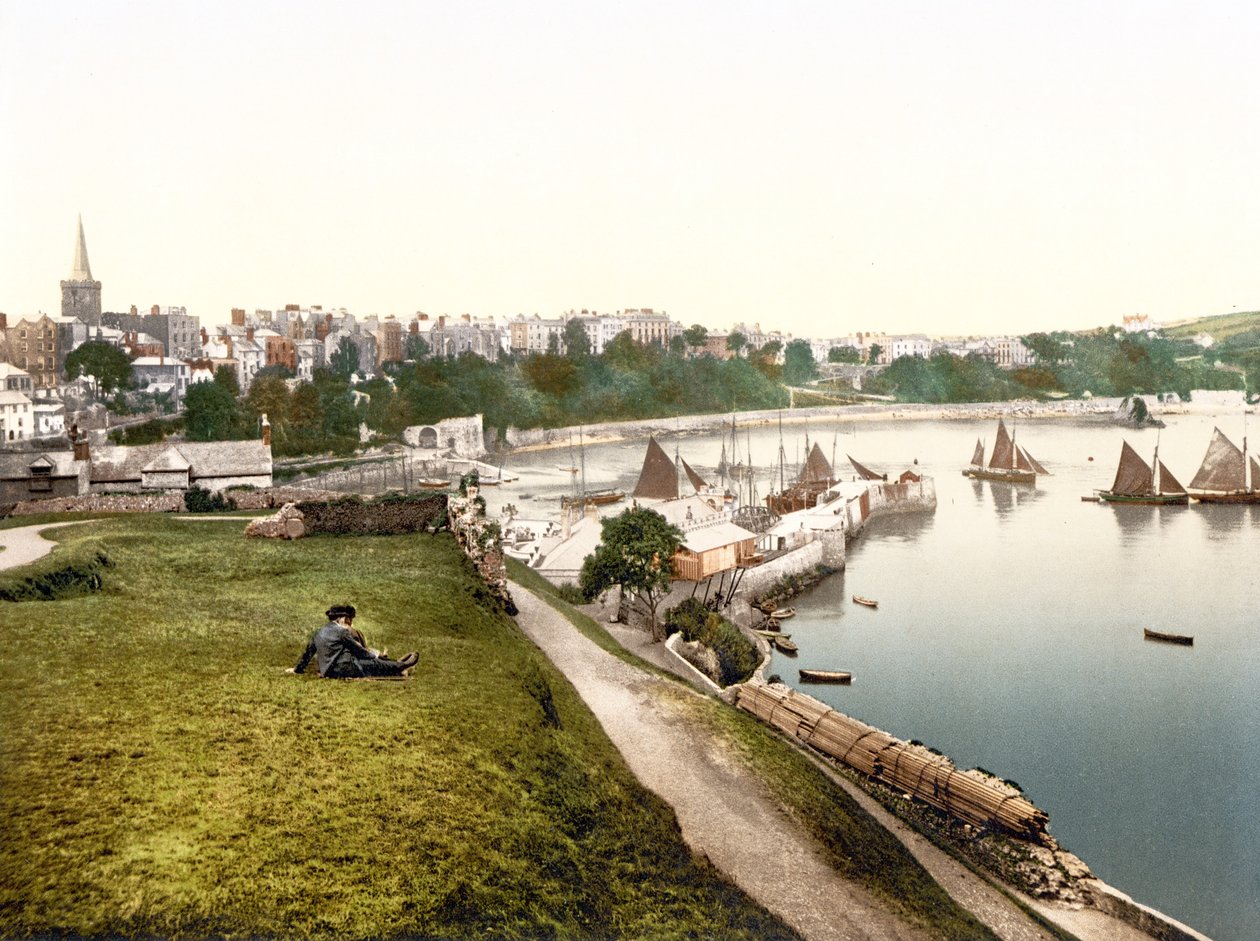 Tenby hamn (handfärgat foto) av English School