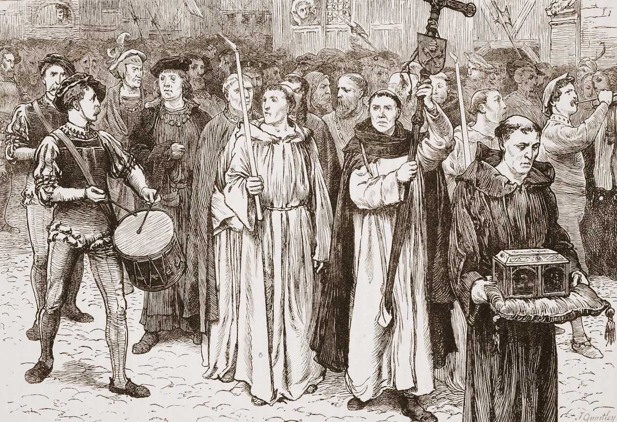 Tetzels procession, illustration från The History of Protestantism av James Aitken Wylie (1808-1890), pub. 1878 av English School