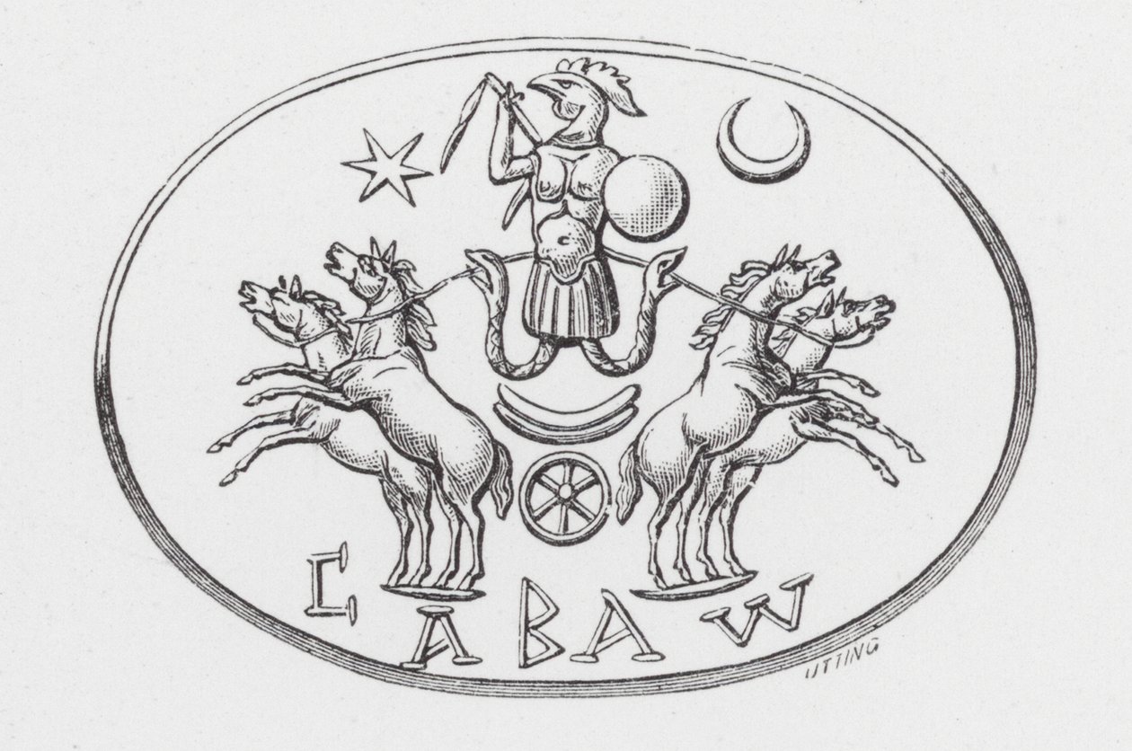Abraxas-guden i Phoebus bil (gravyr) av English School