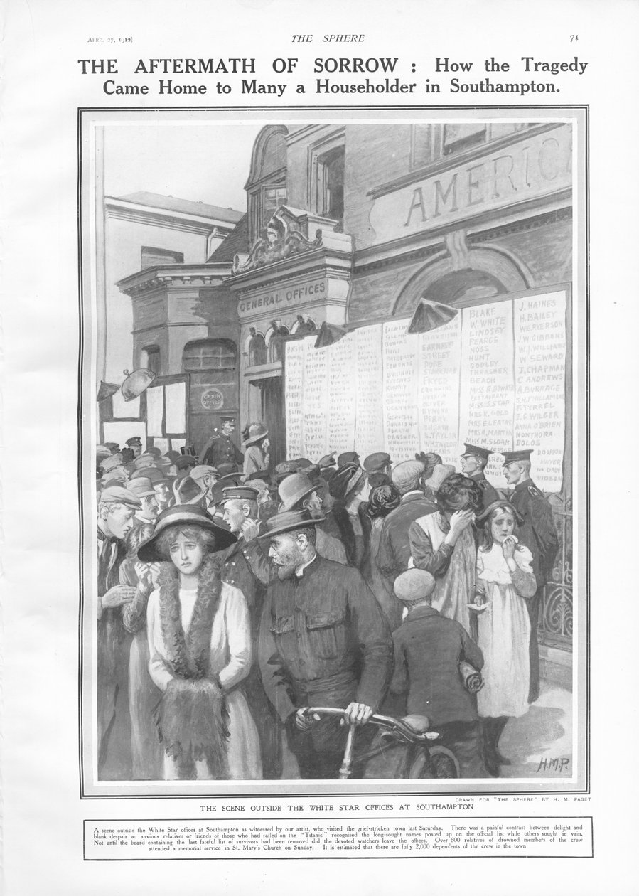 The Aftermath of Sorrow: How the Tragedy Came Home to Many a Householder in Southampton, från The Sphere, 27 april 1912 av English School