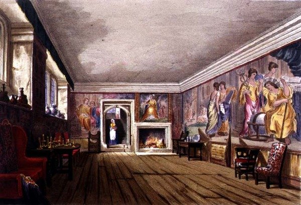 The Ante Room, Cotehele house, ca 1830-40 (färg litho) av English School