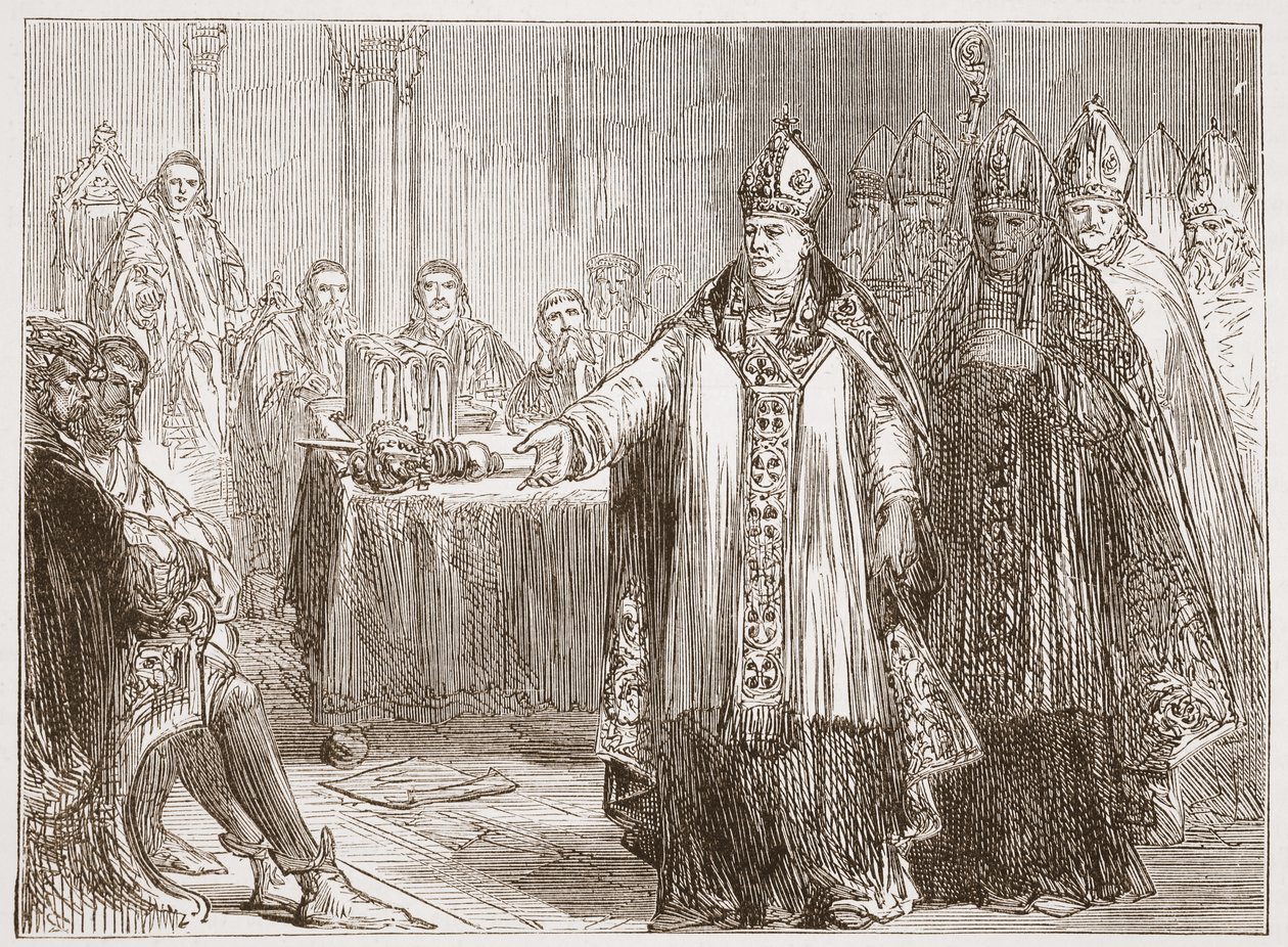 Ärkebiskoparna av York och Canterbury inför parlamentet i Westminster Abbey, illustration från The History of Protestantism av James Aitken Wylie (1808-1890), pub. 1878 av English School