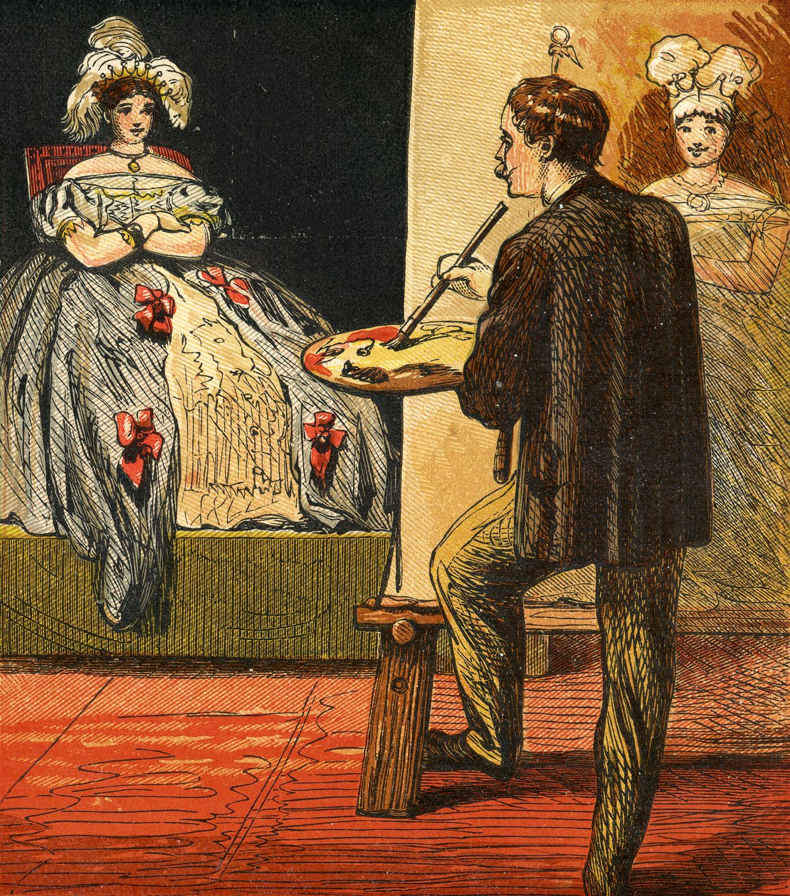 Konstnären målar ett porträtt i sin ateljé, 1867 av English School