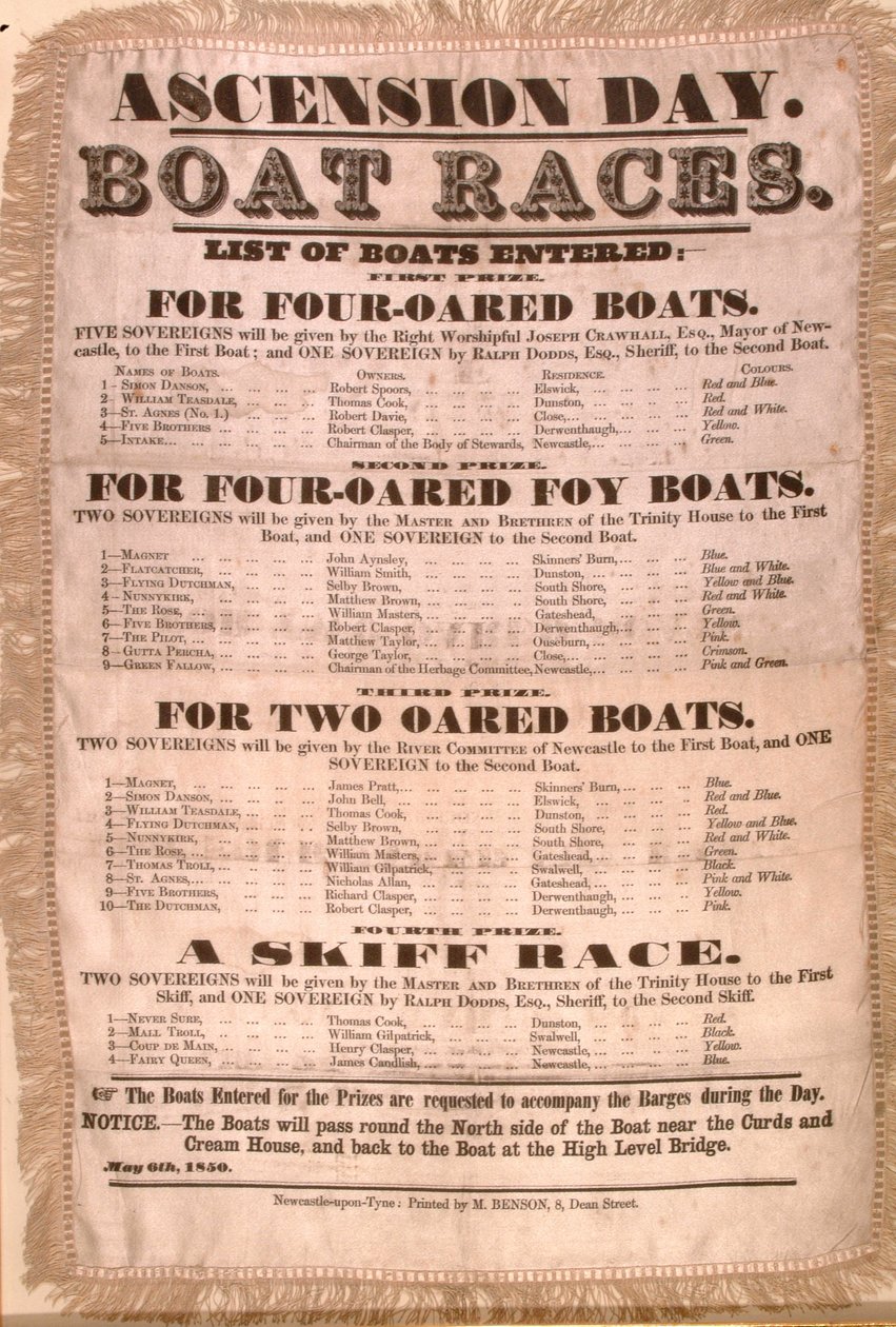 The Ascension Day Boat Race-programmet, 6 maj 1850 (silke) av English School