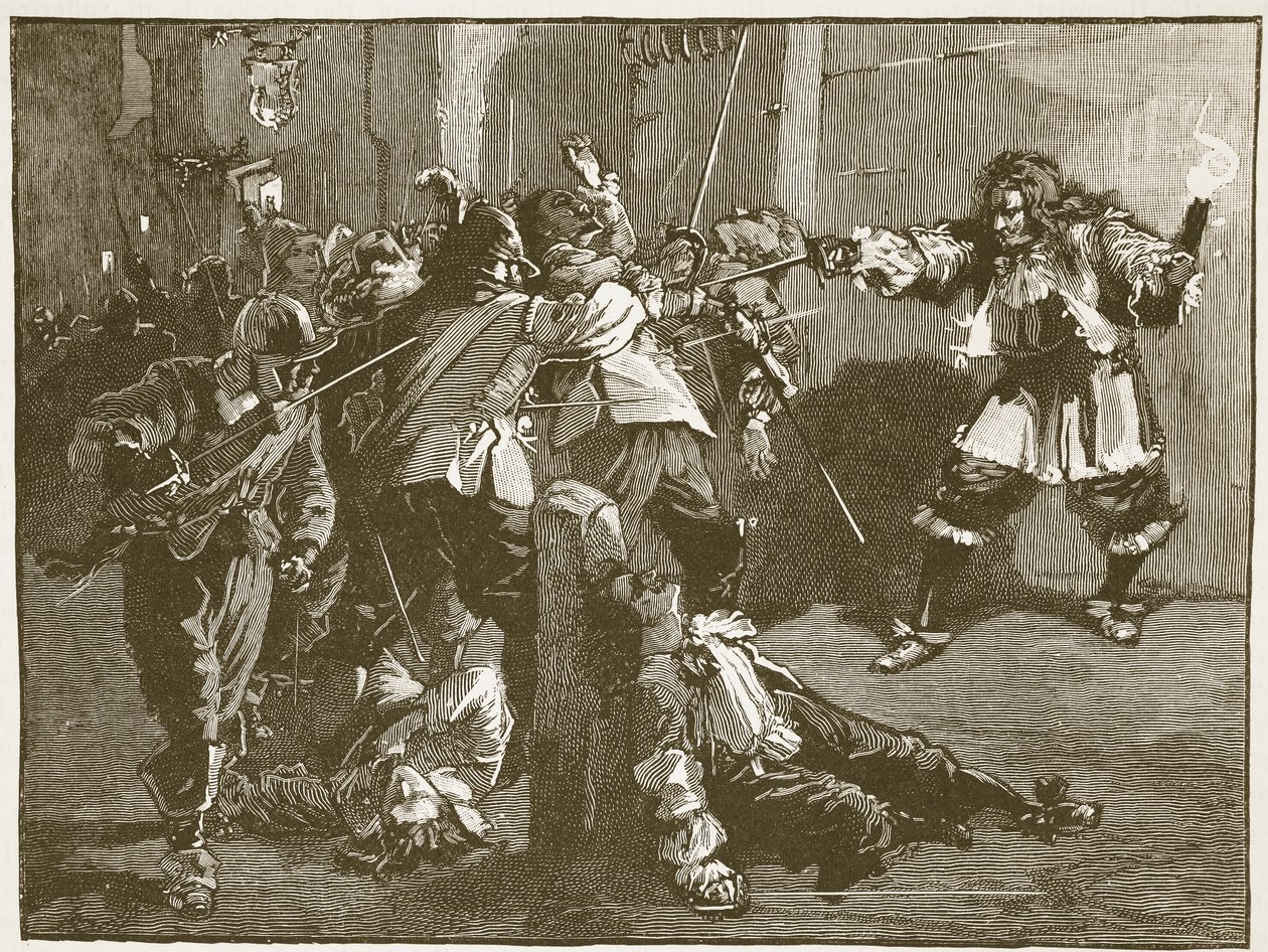 The Assault of John Coventry, illustration från Cassells Illustrated History of England (sepiafoto) av English School