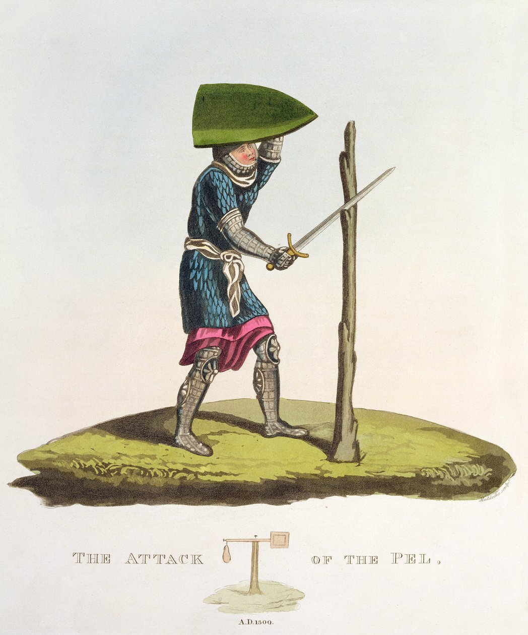 The Attack of the Pel, 1300, graverad av W. Maddocks, från Ancient Armor av Samuel Rush Meyrick, 1824 av English School