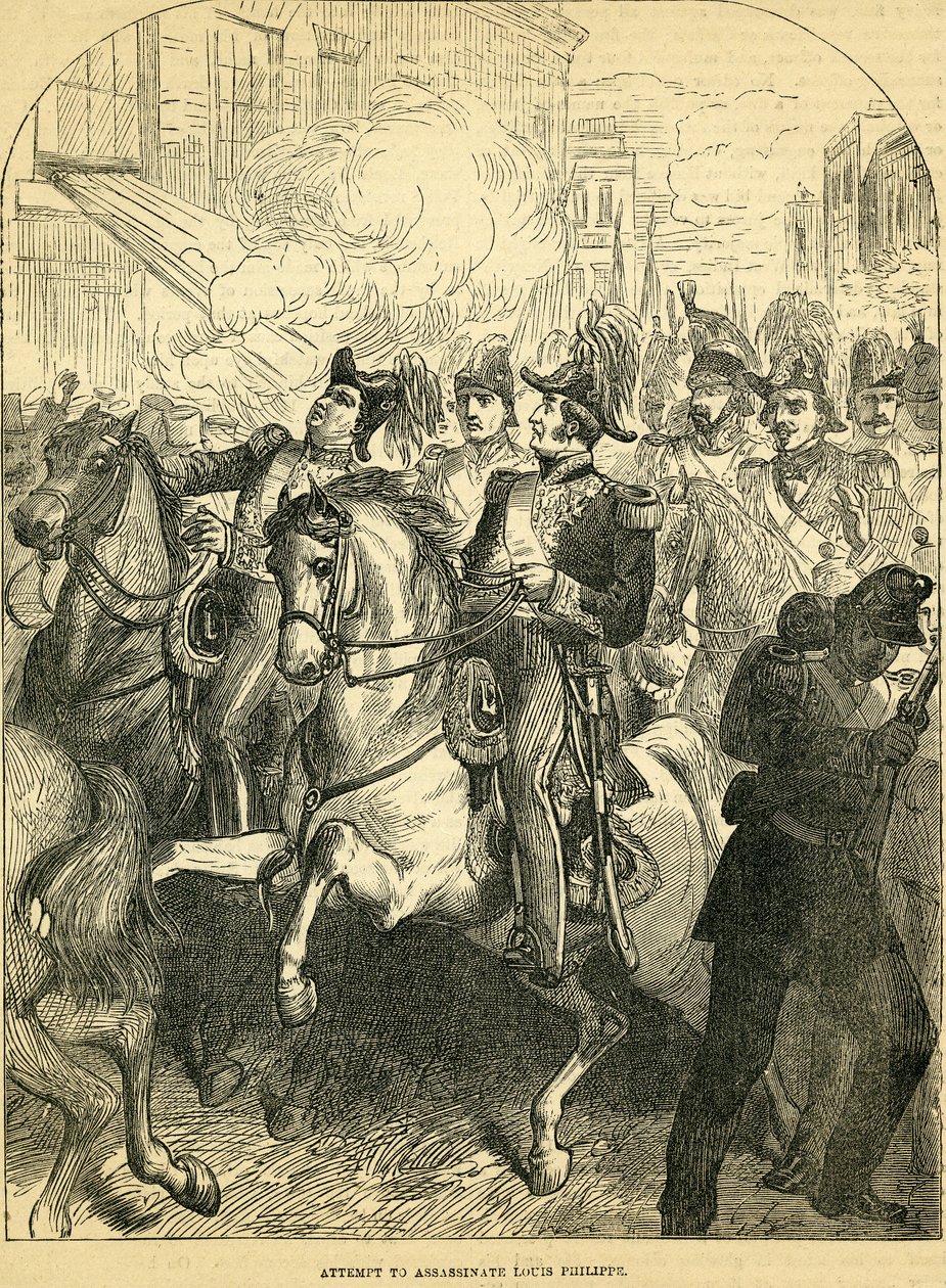 Försöket att mörda kung Louis Philippe av Frankrike, illustration hämtad från Cassells Illustrated History of England, 18571858 av English School