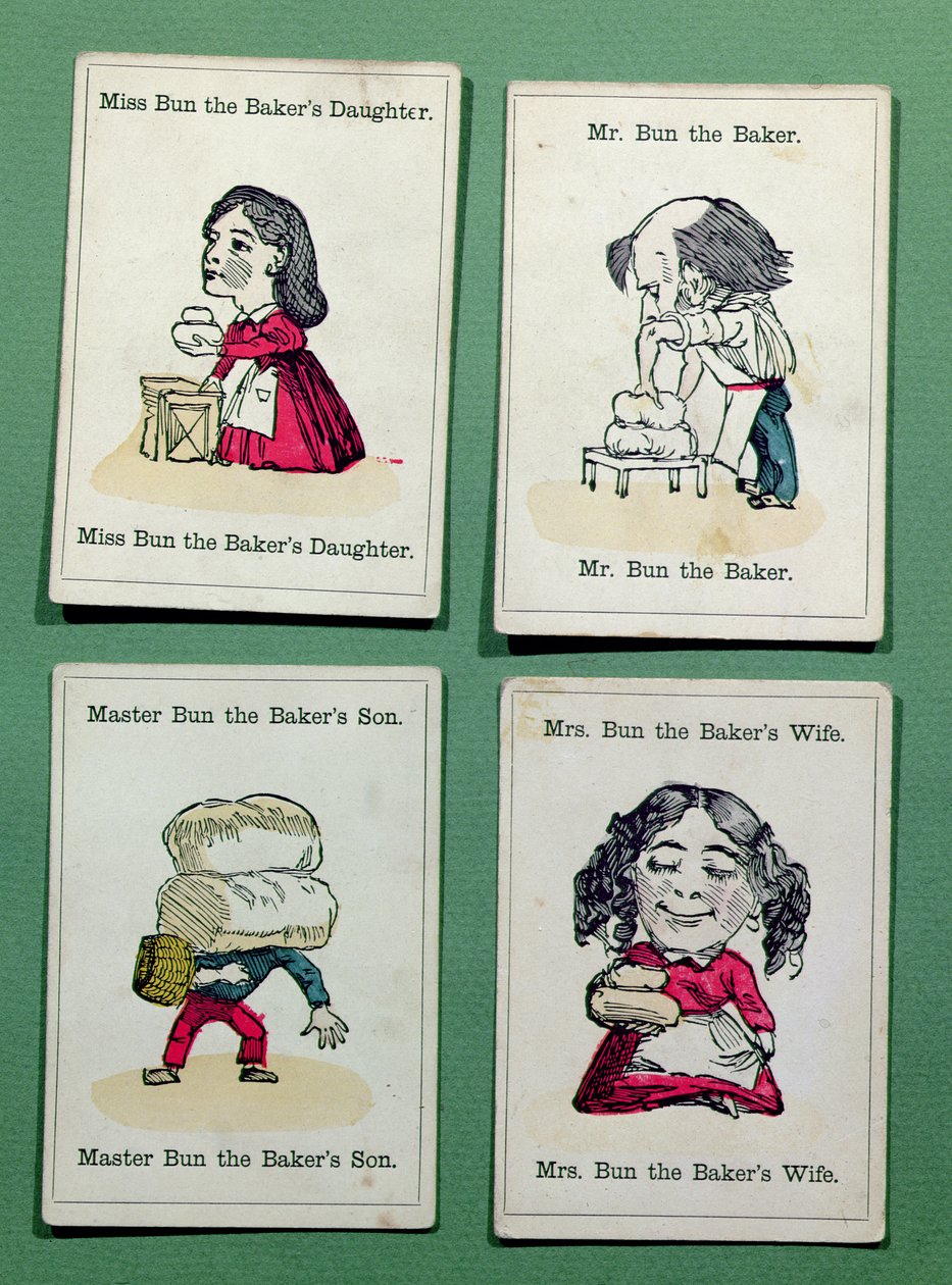 Familjen Baker från ett spel Happy Families, mitten av 1800-talet av English School