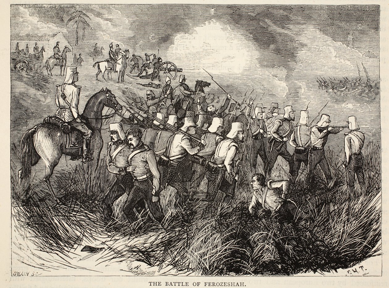 Slaget vid Ferozeshah, illustration från Cassells Illustrated History of England av English School