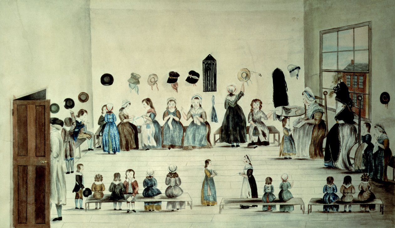 The Benevolent School (akvarell på papper) av English School