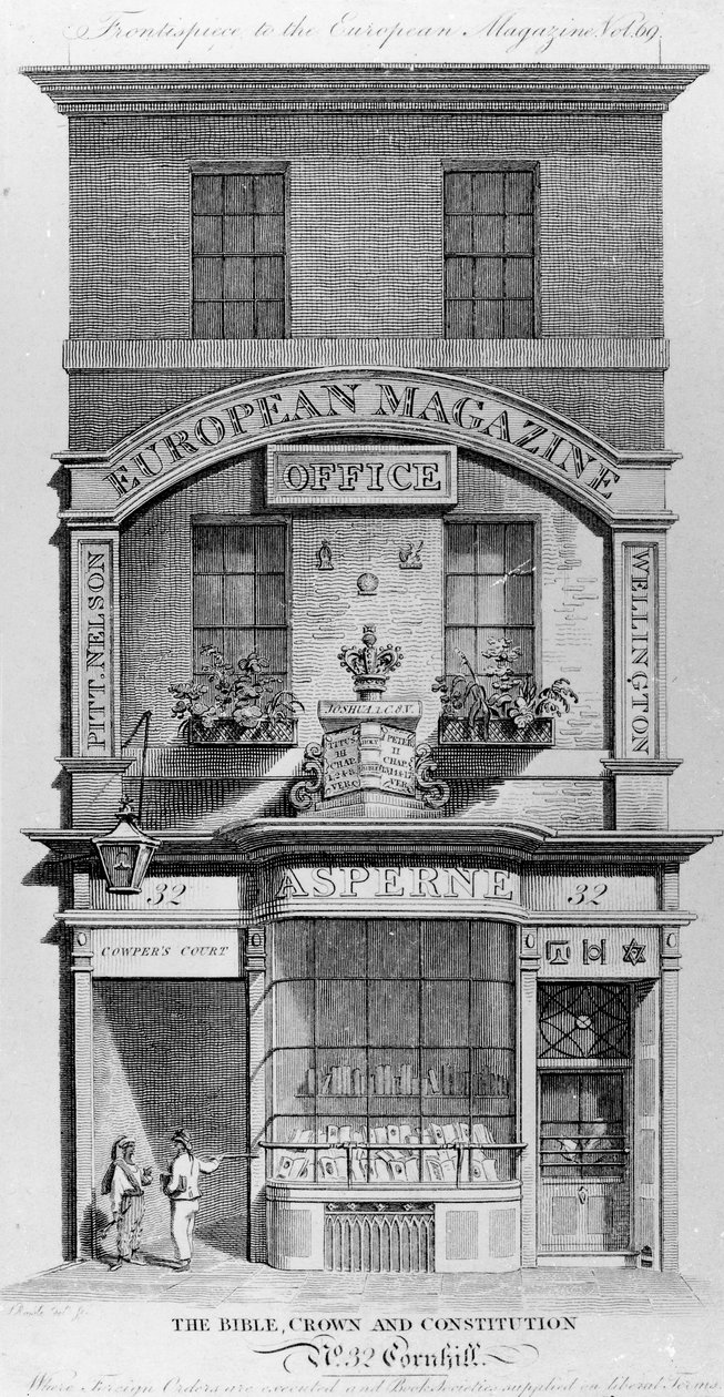 Bibeln, kronan och konstitutionen, Cornhill, London (gravyr) av English School