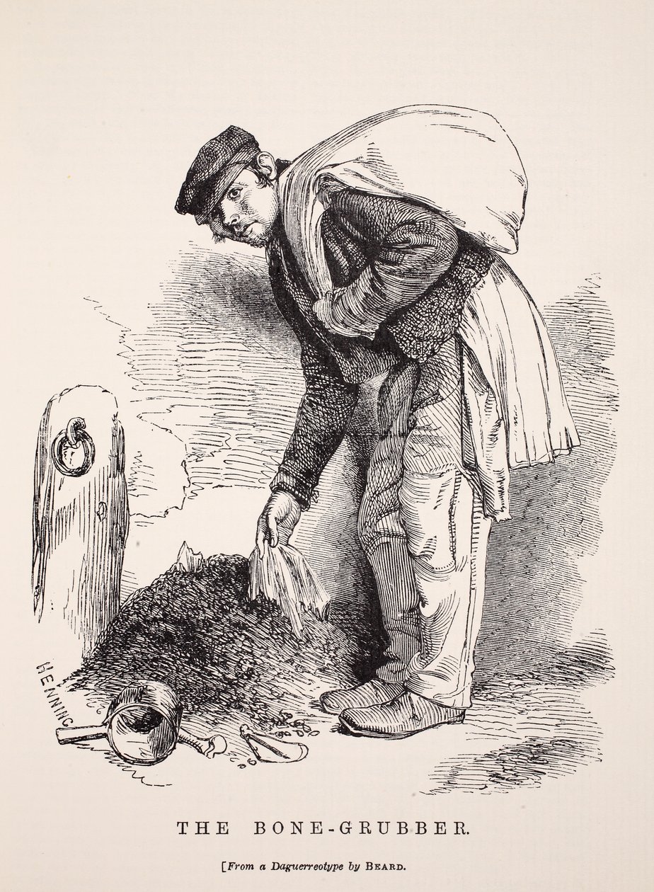 The Bone-Grubber, efter en daguerreotypi av Richard Beard, illustration från London Labor och London Poor av Henry Mayhew, pub. 1862 av English School