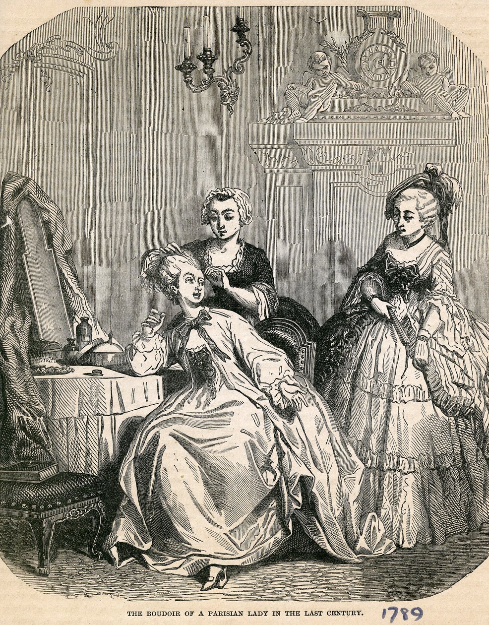 En parisisk dams boudoir under det senaste århundradet, 1789 av English School