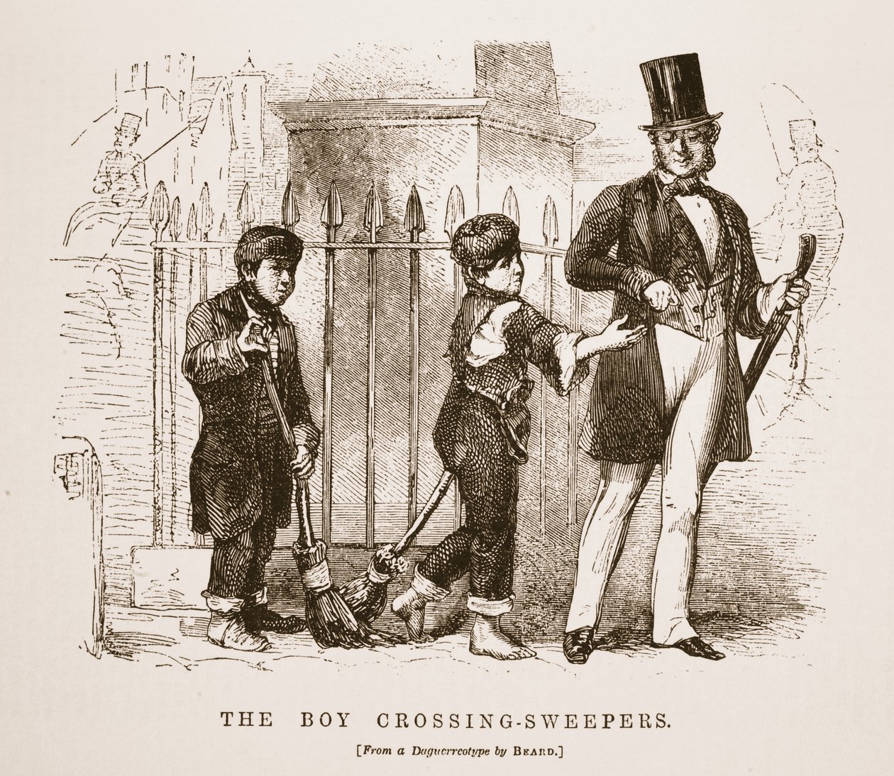 The Boy-Crossing Sweepers, från daguerreotypi av Richard Beard, illustration från London Labor och London Poor av Henry Mayhew, pub. 1862 av English School