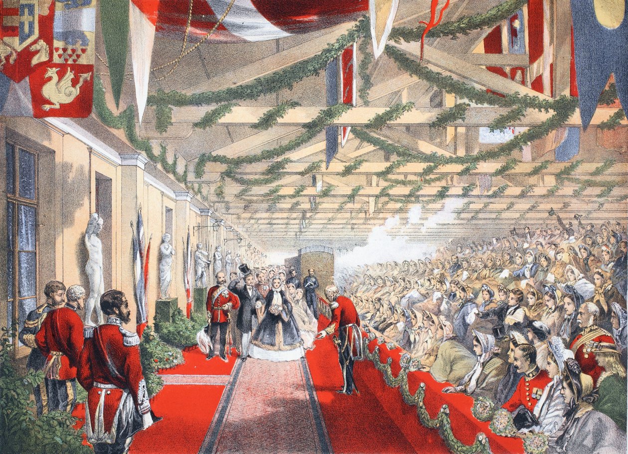 Bricklayers Arms Station, 7 mars 1863, från A Memorial of the bröllop av Edward VII och Alexandra of Denmark, pub. 1864 av English School
