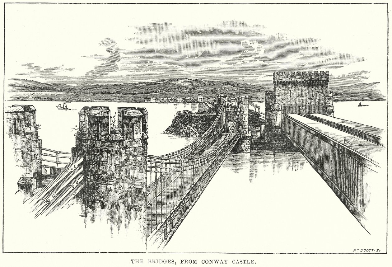 Broarna, från Conway Castle (gravyr) av English School