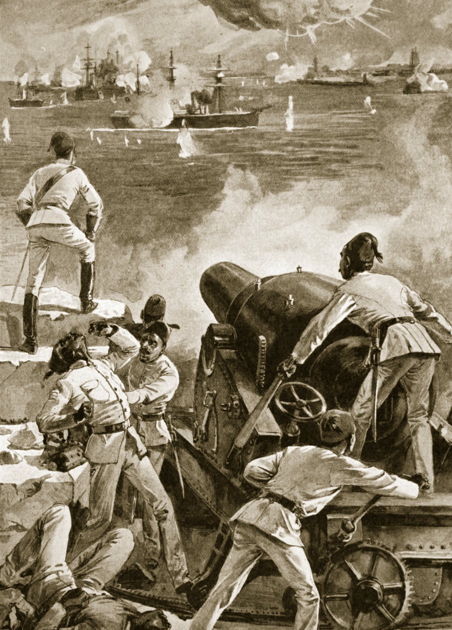 Den brittiska flottan bombarderar hamnarna i Alexandria den 11 juli 1882 av English School