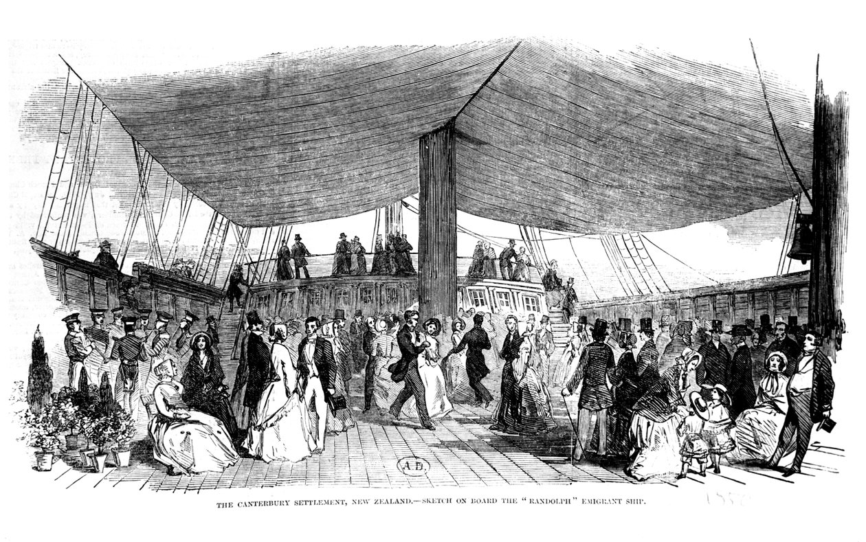 The Canterbury Settlement, Nya Zeeland - skiss ombord på Randolph Emigrant-skeppet, 1850 av English School
