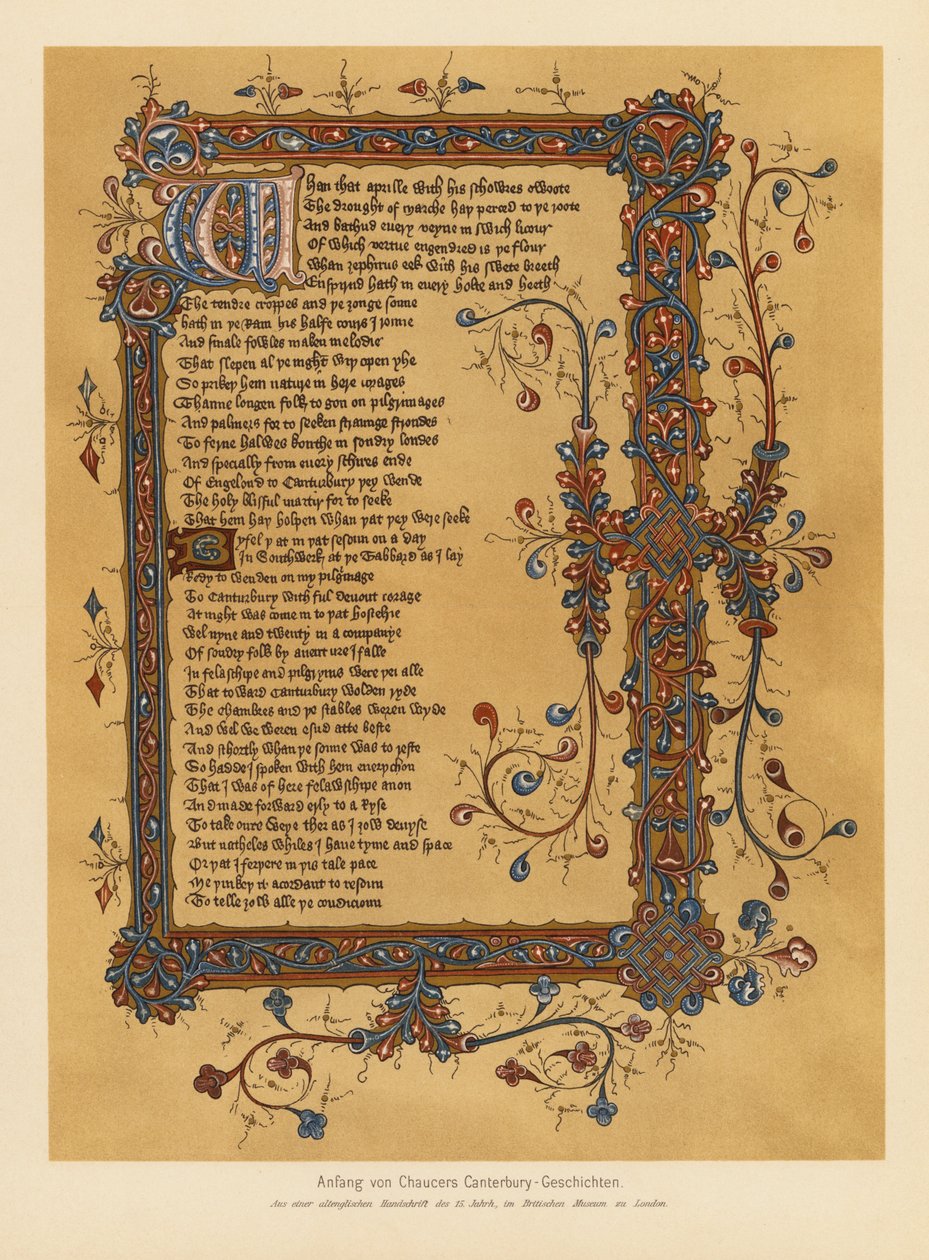 The Canterbury Tales av Geoffrey Chaucer (färglitografi) av English School
