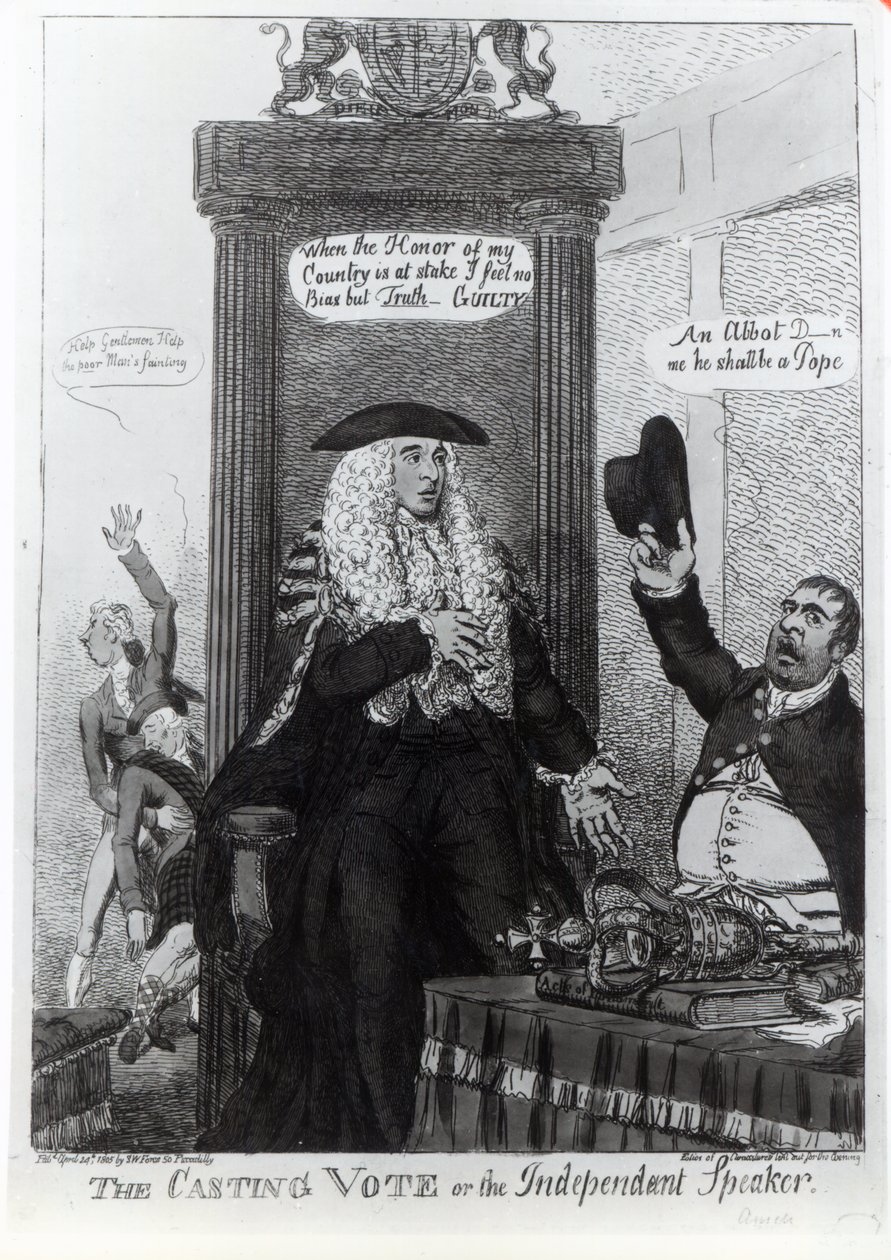 The Casting Vote, eller den oberoende talaren, satirisk serie som visar premiärministern, Henry Addington, 1805 (tryck) av English School