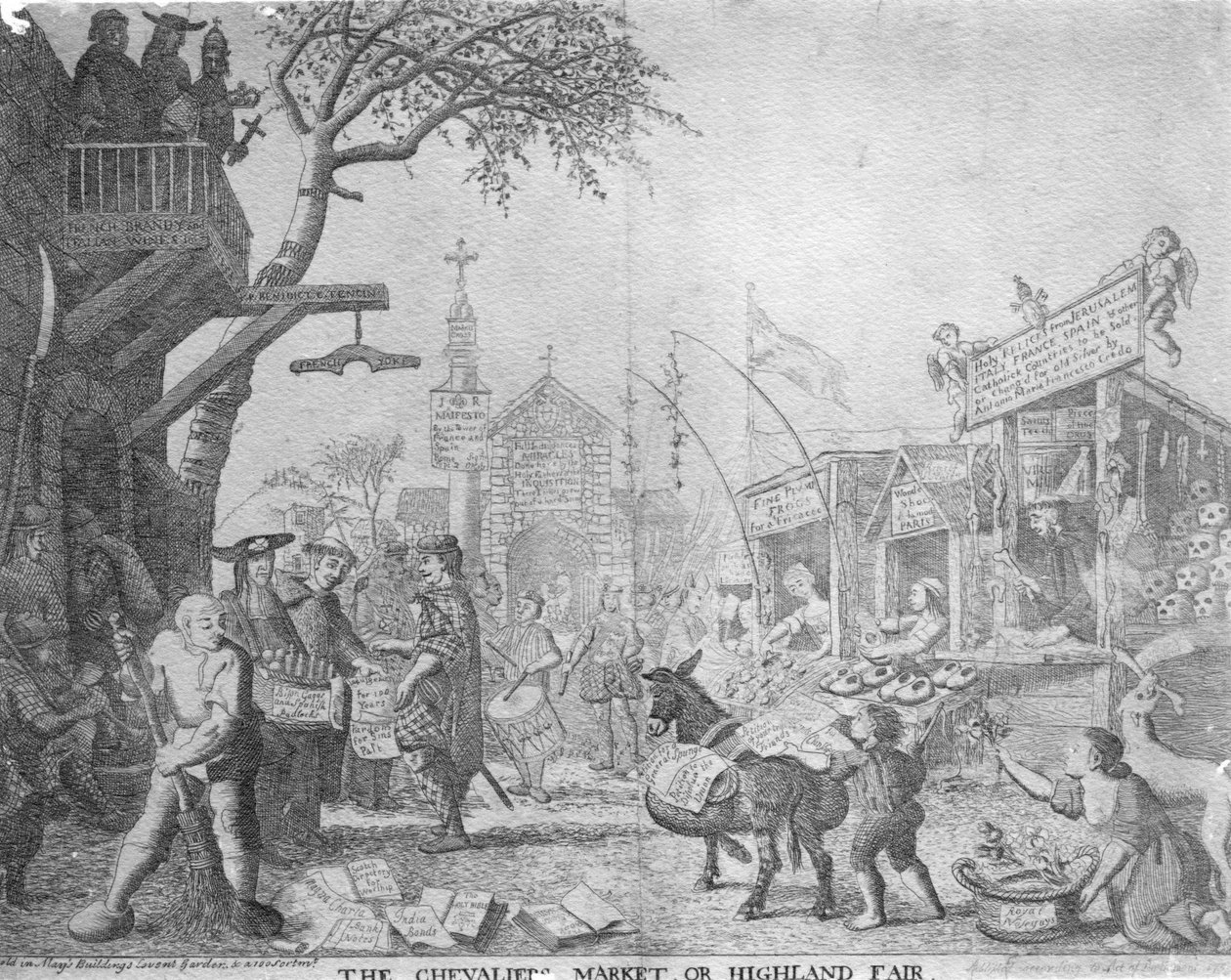 Chevaliers Market, eller Highland Fair, publicerad av George Bickham den yngre, 1745 av English School