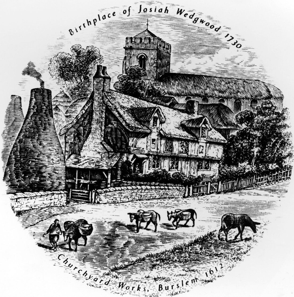 The Churchyard Works och St. Johns Church, Burslem, 1800-talet av English School