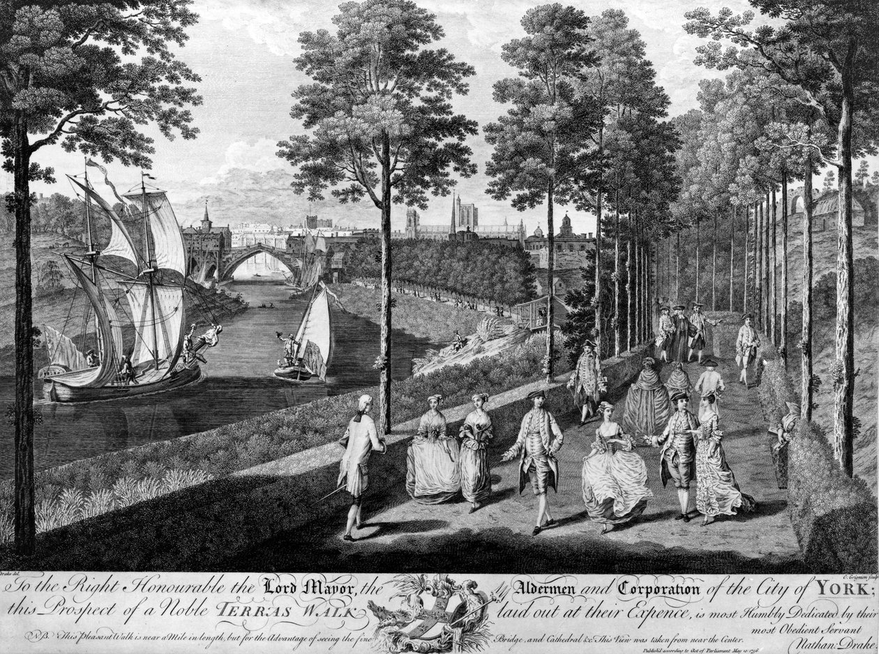 The City of York, a Noble Terrace Walk, tryck gjord av Charles Grignon, 1756 av English School
