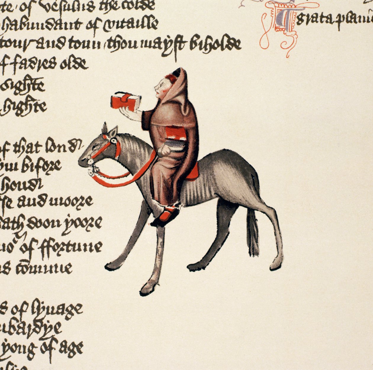 The Clerk of Oxfords Tale, detalj från The Canterbury Tales, av Geoffrey Chaucer (ca 1342-1400) Ellesmere Manuscript, faksimilupplaga, 1911 (för originaldetaljer se 128942) av English School