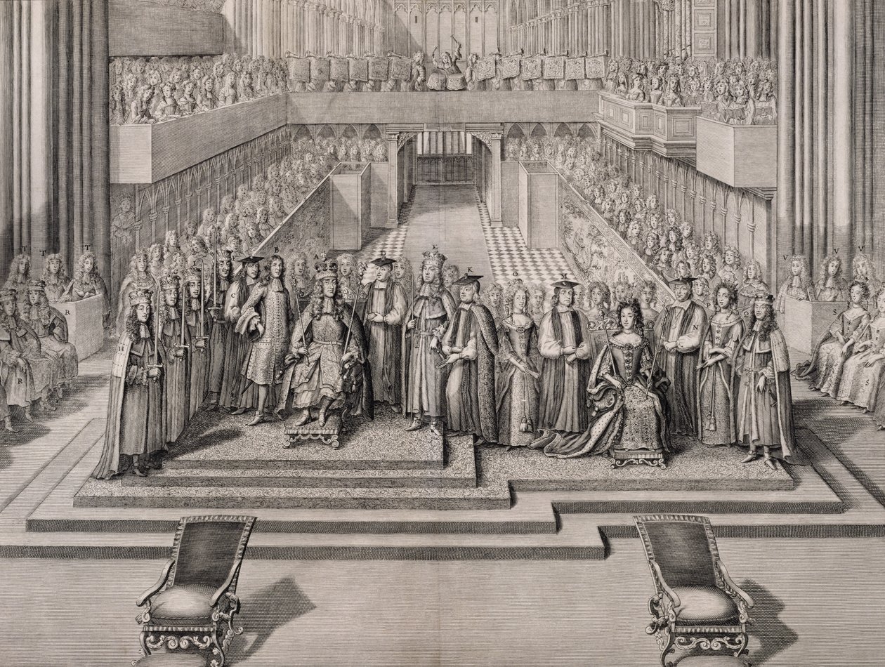 Kröningen av kung Jakob II (1633-1701) och hans andra hustru Maria av Modena (1658-1718) 1685 av English School