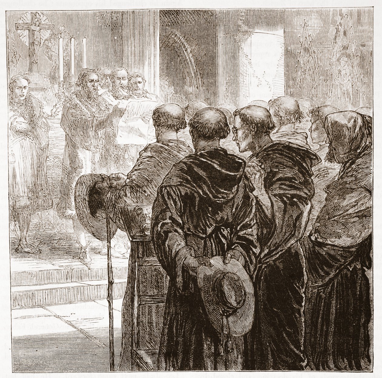 Rådsmedlemmarna som upplöser den augustianska munkorden i Zürich, 1524, illustration från The History of Protestantism av James Aitken Wylie (1808-1890), pub. 1878 av English School
