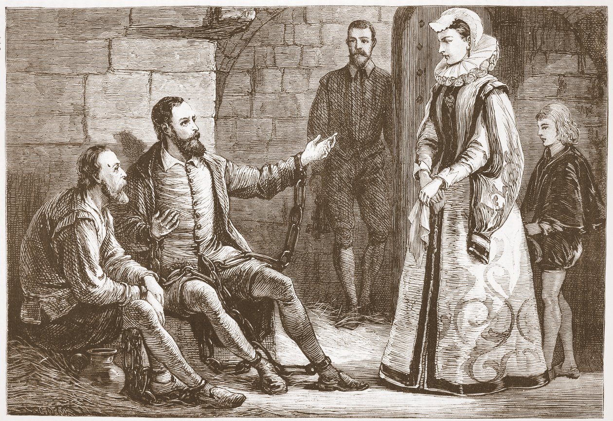Grevinnan av Reux besöker De Bray och La Grange i fängelset, illustration från The History of Protestantism av James Aitken Wylie (1808-1890), pub. 1878 av English School