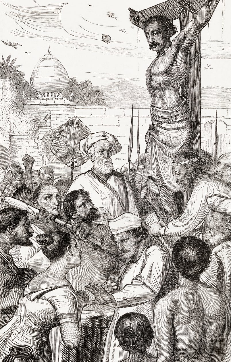 The Crucifixion of a Karen Martyr from Burma, c.1865 (trästick) av English School