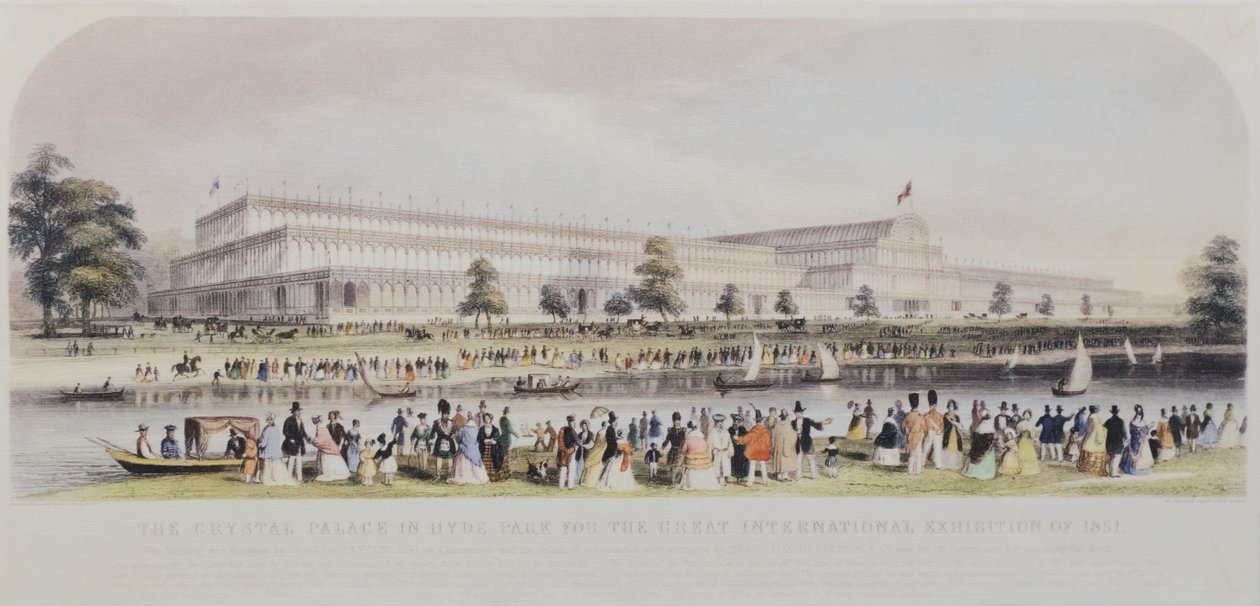 Kristallpalatset i Hyde Park inför den stora internationella utställningen 1851 (tryck) av English School