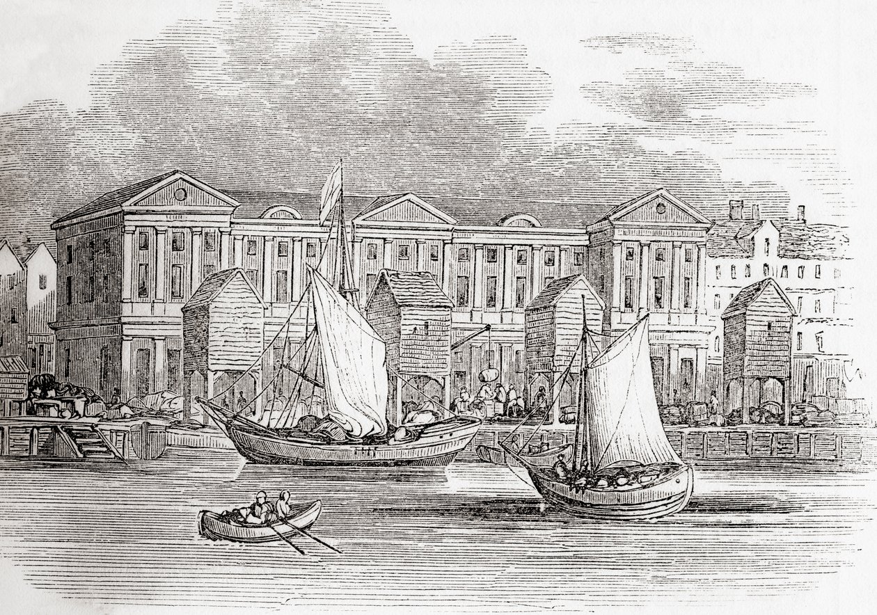 The Custom House, London, England, som det såg ut före den stora branden, från Old England: A Pictorial Museum, pub. 1847 av English School