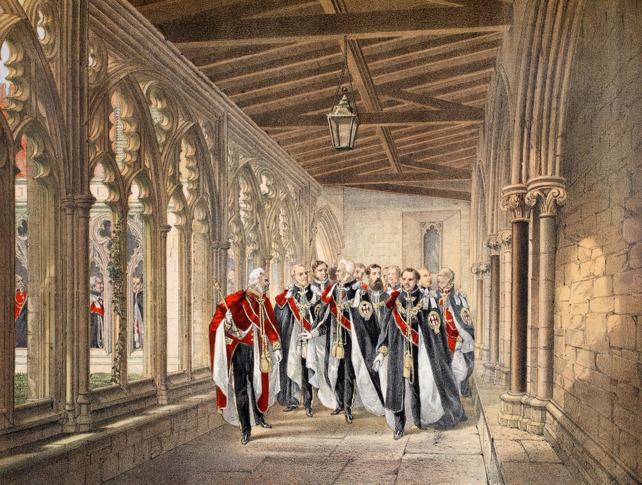 The Deans Cloister, Windsor, 10 mars 1863, från A Memorial of the Marriage of Edward VII and Alexandra of Denmark, pub. 1864 av English School